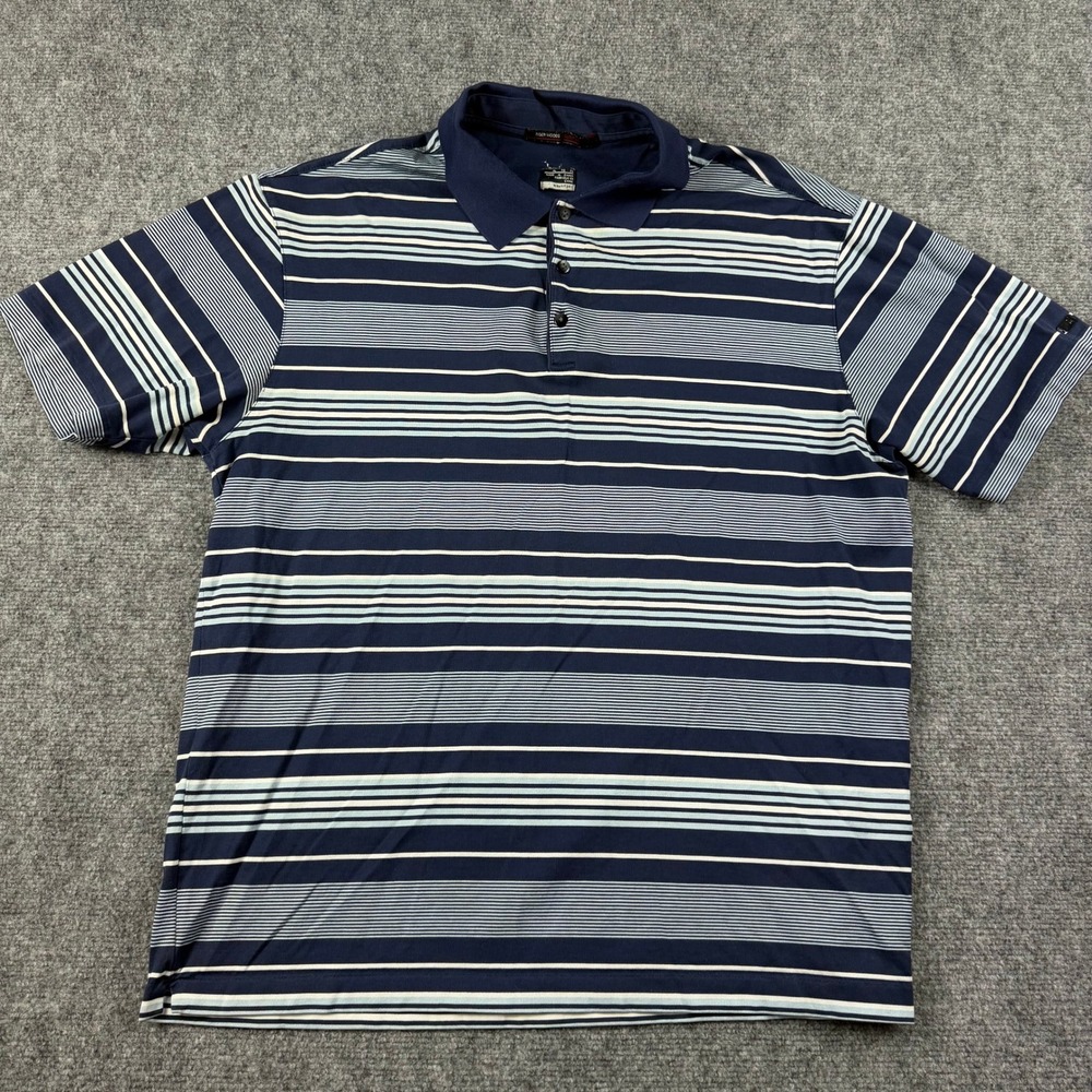 Nike Tiger Woods Collection Polo Mens XL Blue Striped‎ NikeFIT DRY Golf Shirt